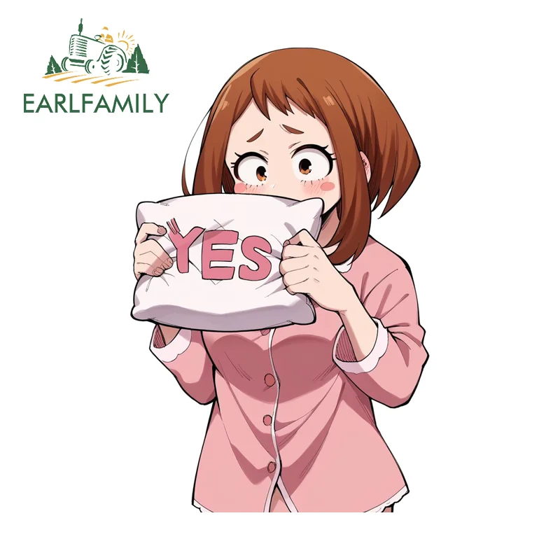 EARLFAMILY Flash Ochaco Uraraka Car Stickers Kawaii Style Cartoon Toolbox Computer Cooler Decal PVC Occlusion Scratch Decals