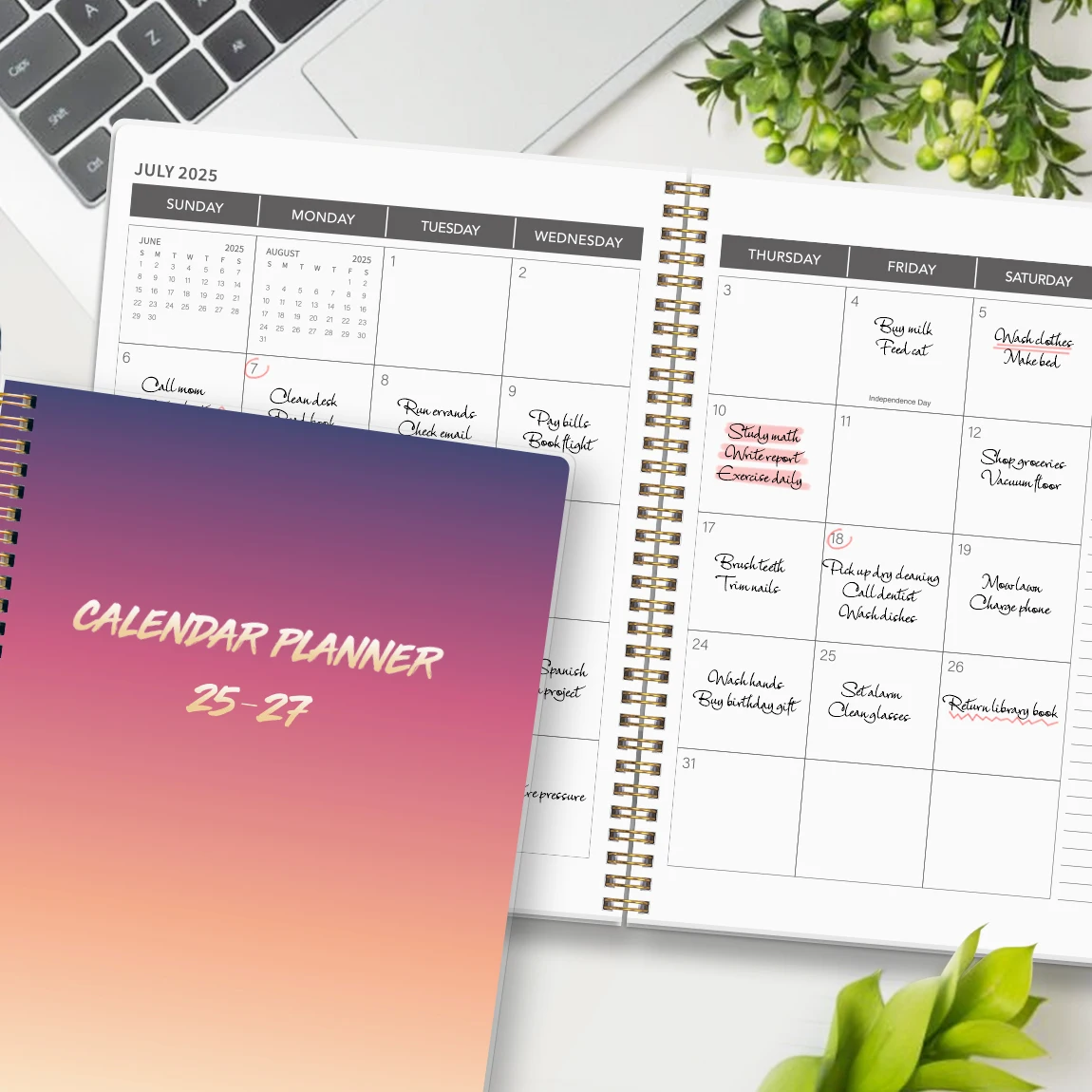 2025.7-2027.6, planificador mensual de 2 años, plan semanal, cuaderno diario, libro de calendario, con páginas en tamaño A4, libro de oficina y académico