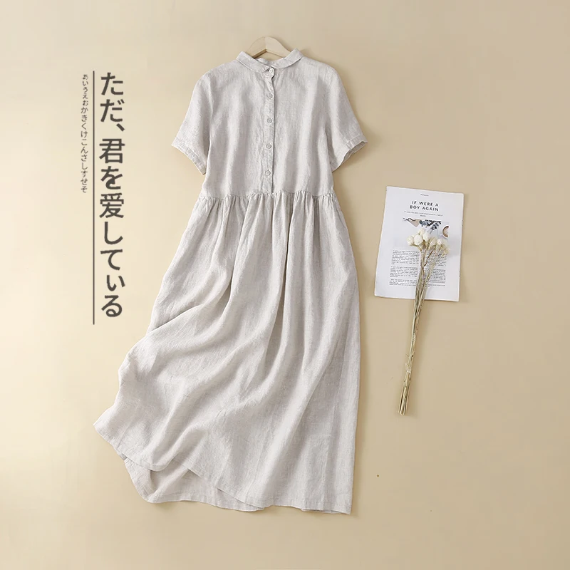 Falda larga con cuello de muñeca juvenil para mujer, irt Dr ort Sve, Material de lino, corte de etiqueta, sistema forestal