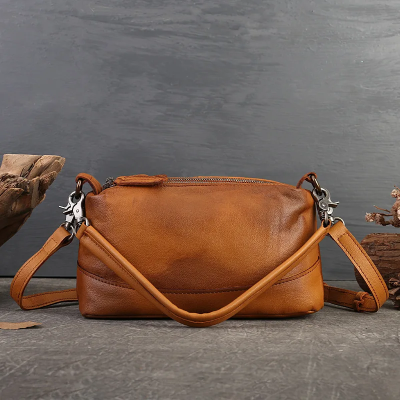 Dual Use Handbag Simple Stylish Design Women Genuine Cow Leather Crossbody Purse Casual Practical Adjustable Strap Shoulder Bags