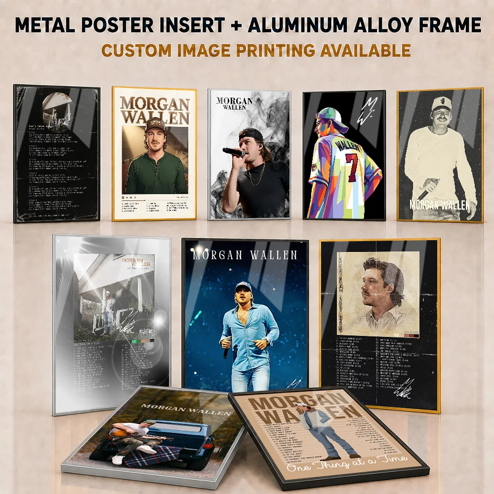 Morgan Wallen Framed Aluminum Metal Poster Customized Modern Concert Illustration Wall Art For Music Room Vocal Collector Gift
