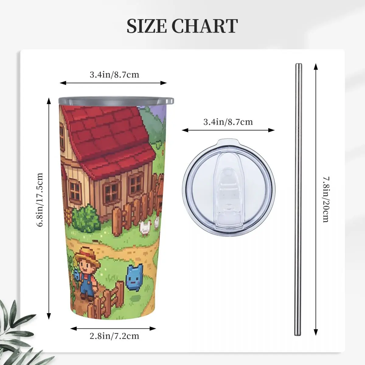 Stardew Valley Video Gamer Classic Pixel Art Stainless Steel Tumbler Vacuum Insulated Mug Thermal Cold Cups Straw With Lid 20oz