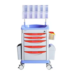 China Factory Wholesale Price Hospital Anesthesia Car Medical Double Row Anesthesia Box with Drawer Emergency Cart