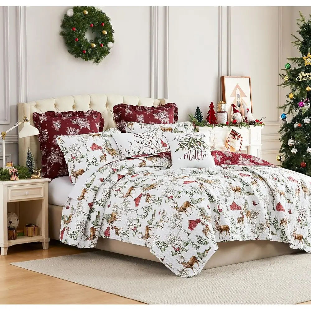 Chrisas Quilt Queen Size/ull Size w/5 Pillow Shams & 1 Throw Pillow, Reversible day Bedding Set, Quilt Coverlet Queen Size/ull S