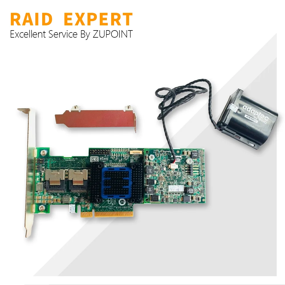 ZUPOINT Adaptec ASR-6805T RAID Controller Crad 512MB Cache 6Gbps SAS SATA PCI-E Expander Card + BBU