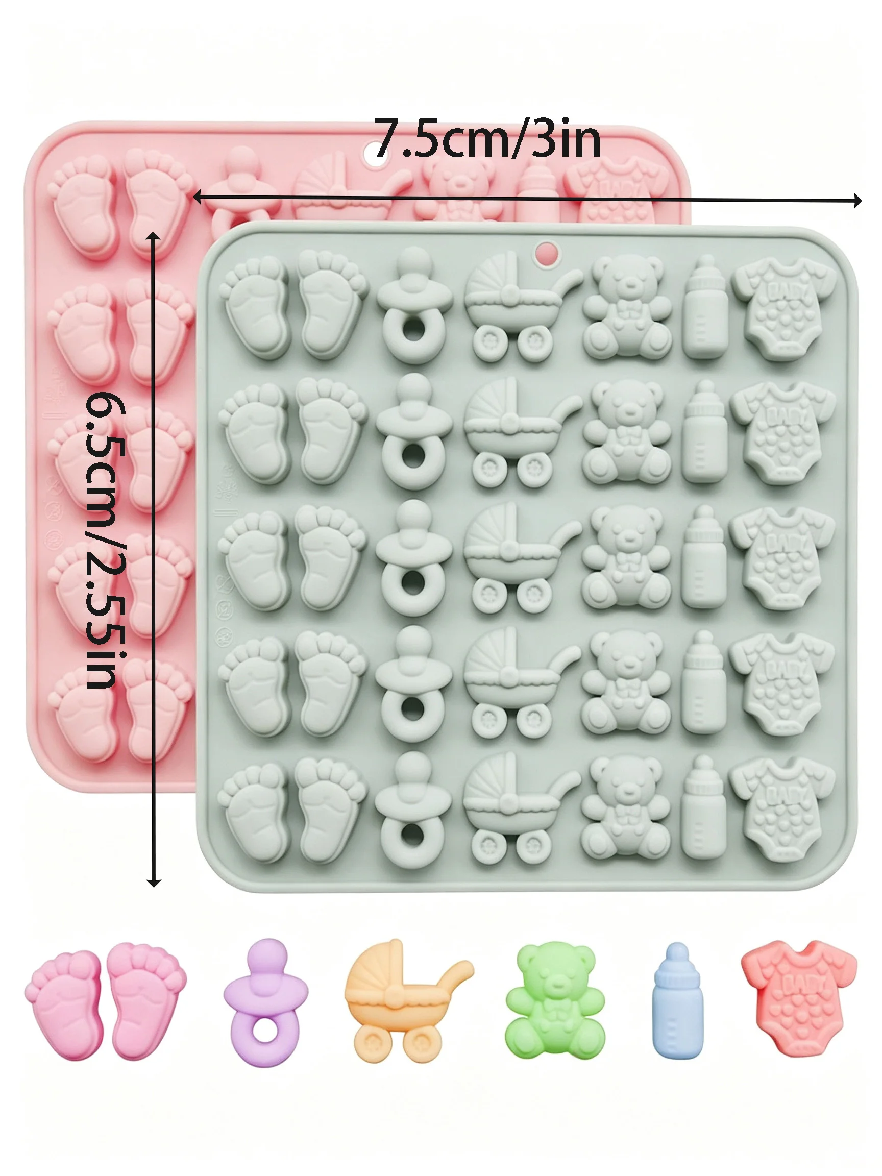 1pcs Silicone Chocolate Mold for Baby Party Footprint Bottle Teether Stroller Bear Shape Cute Cake Cupcake Decoration Mold for