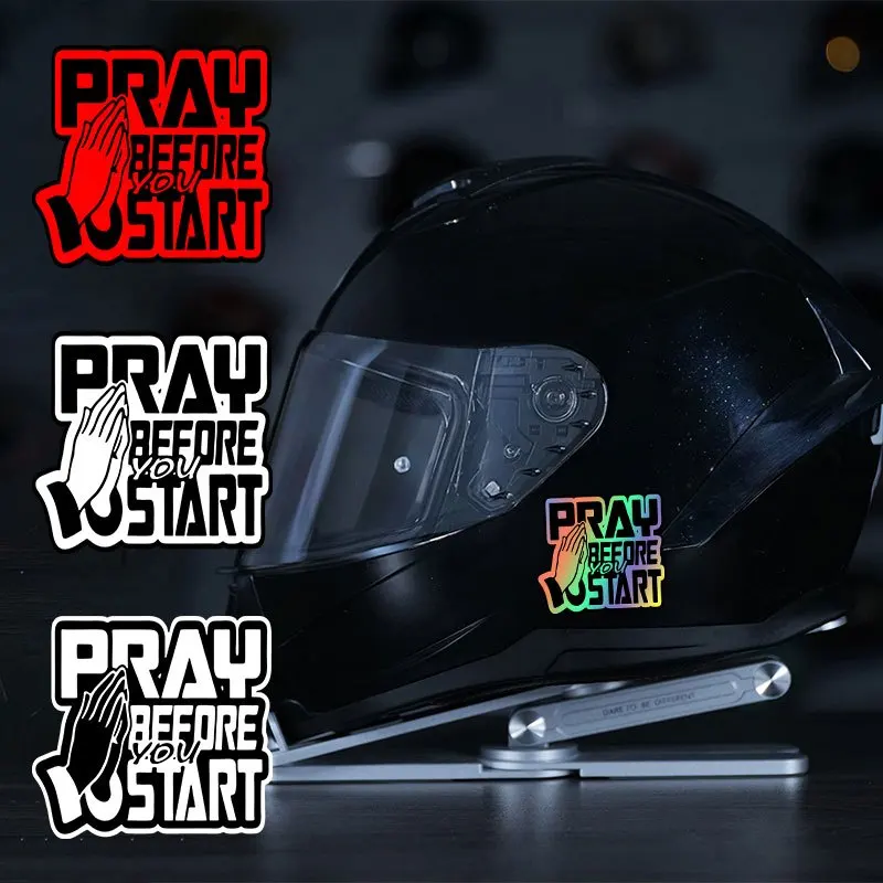 

1PC Holographic PRAY BEFORE YOU START Hands Clasped Sticker Waterproof Vinyl Decals for Car Laptop Decor