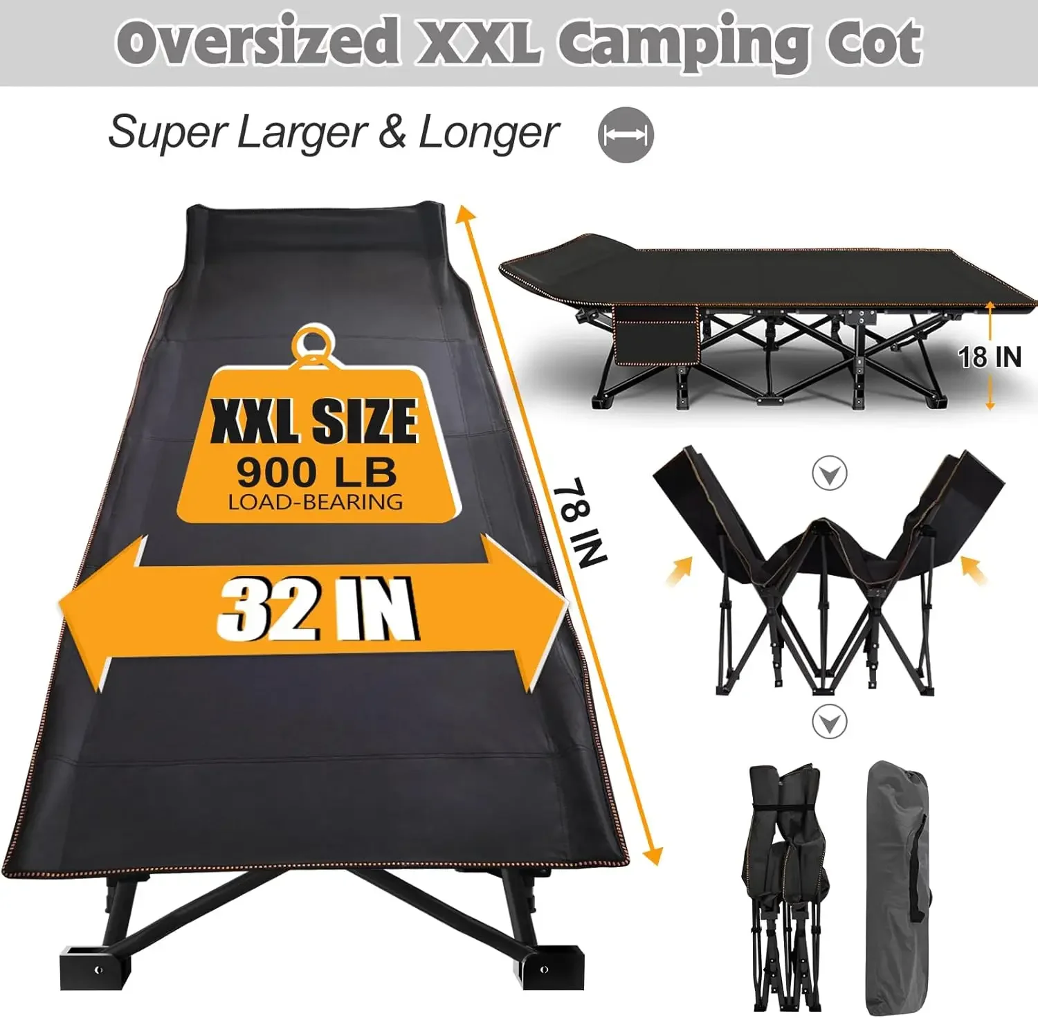 Folding Camping Cot W/Mat for Adults, 78