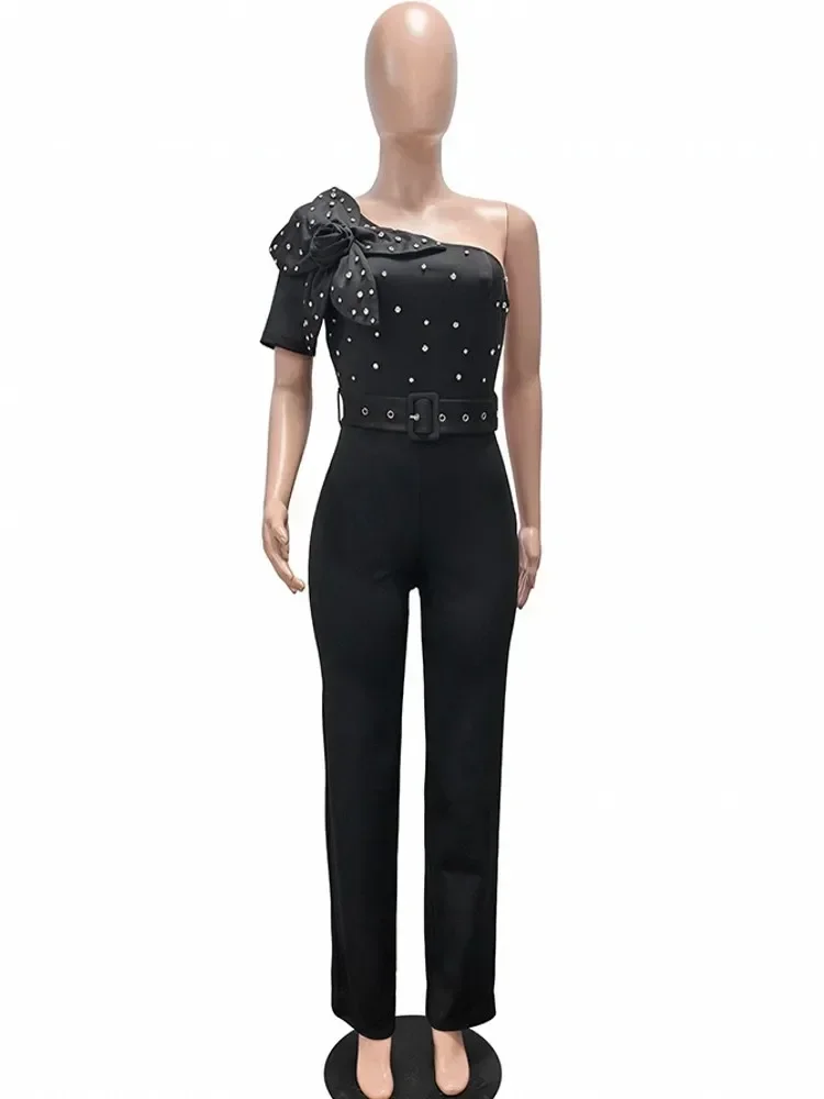 Dashiki African Women Jumpsuits For Summer Autumn One Shoulder Loose Fashion Streetwear Overalls Wide Leg Pants Trousers 2025