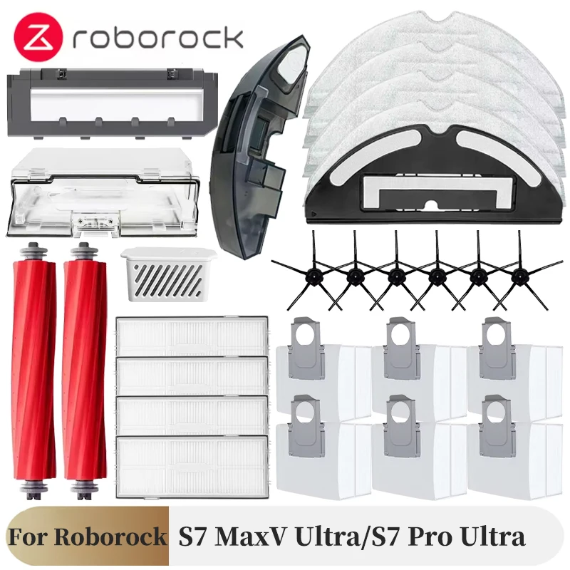 For Roborock S7 Maxv Ultra S7 Pro Ultra Robot Vacuum Main Side Brush Mop Hepa Filter Dust Bag Cleaning Rolling Brush Accessories