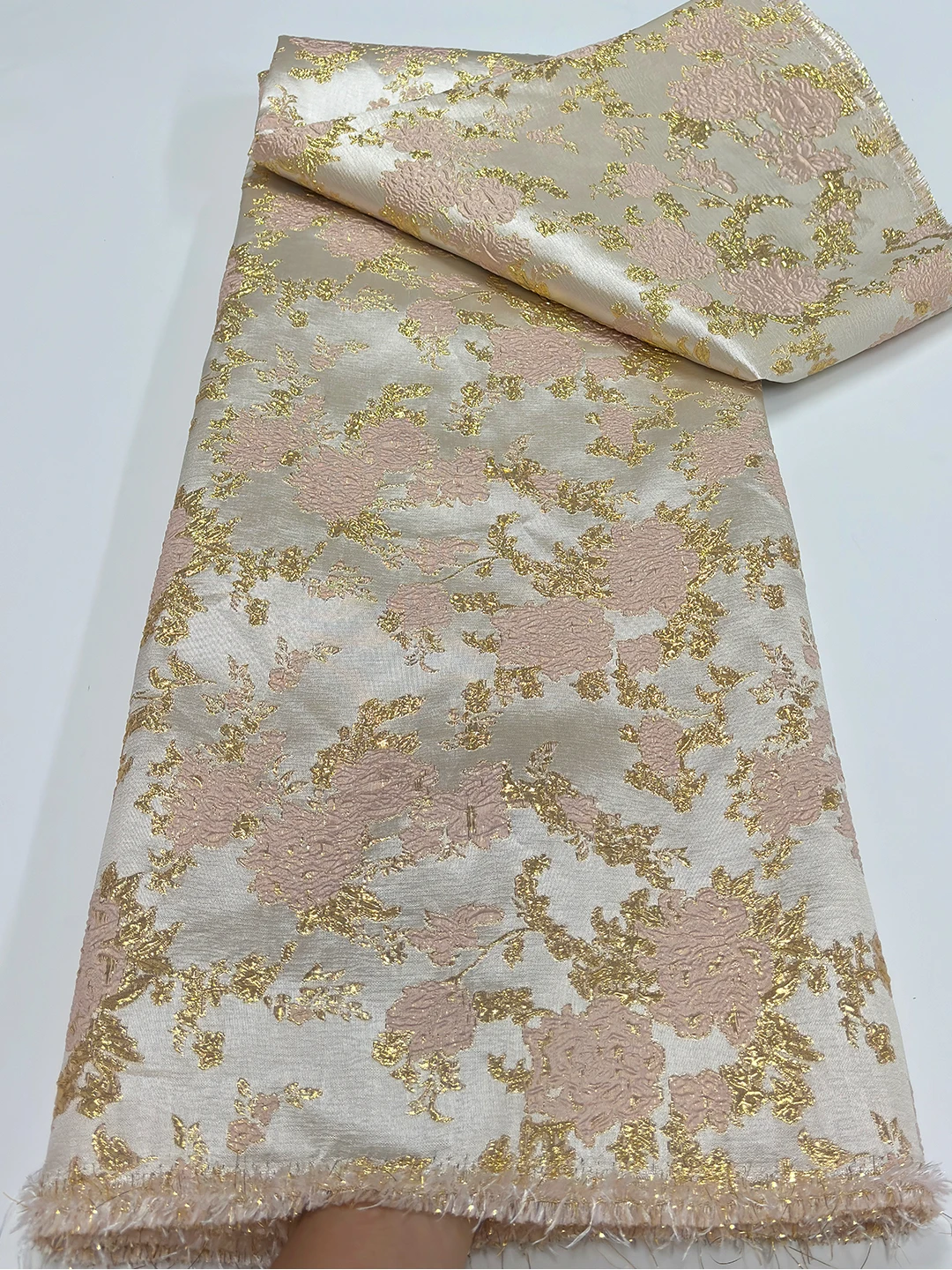 New French Gold Organza Brocade Lace Fabric 2024 High Quality African Nigerian Jacquard Tulle Lace Fabrics 5 Yards For Dress Sew