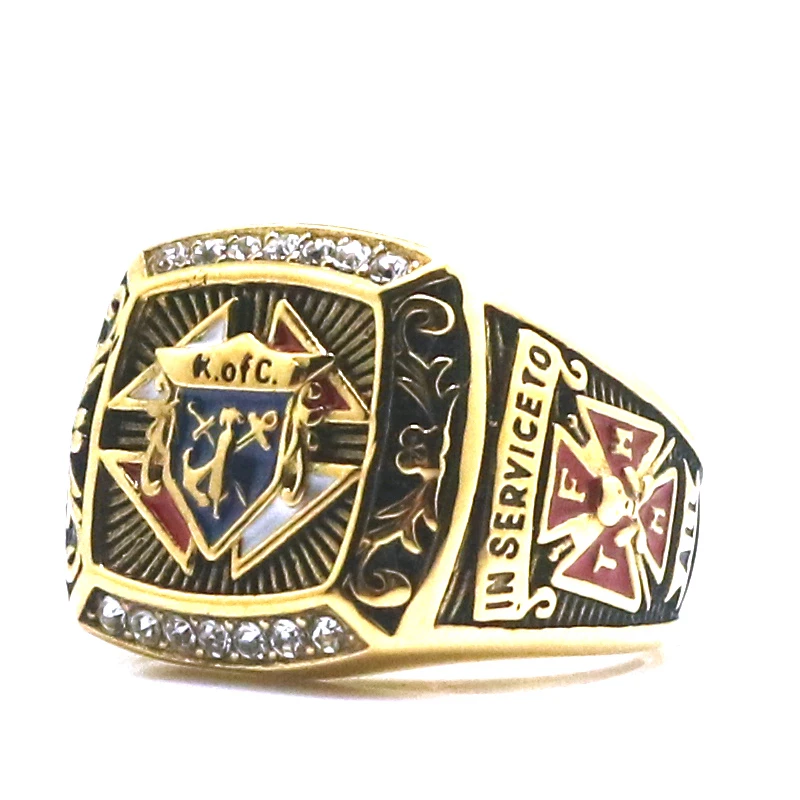 Unisex 316L Stainless Steel Knights of Columbus Christianity Catholicism K of C Cross Clean Stone Gold-Color Ring