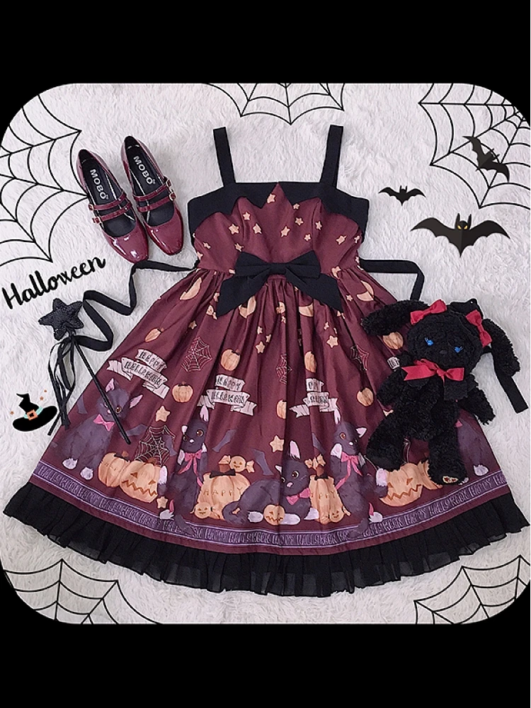 Robe Lolita JSK imprimée pour Halloween, avec nœud