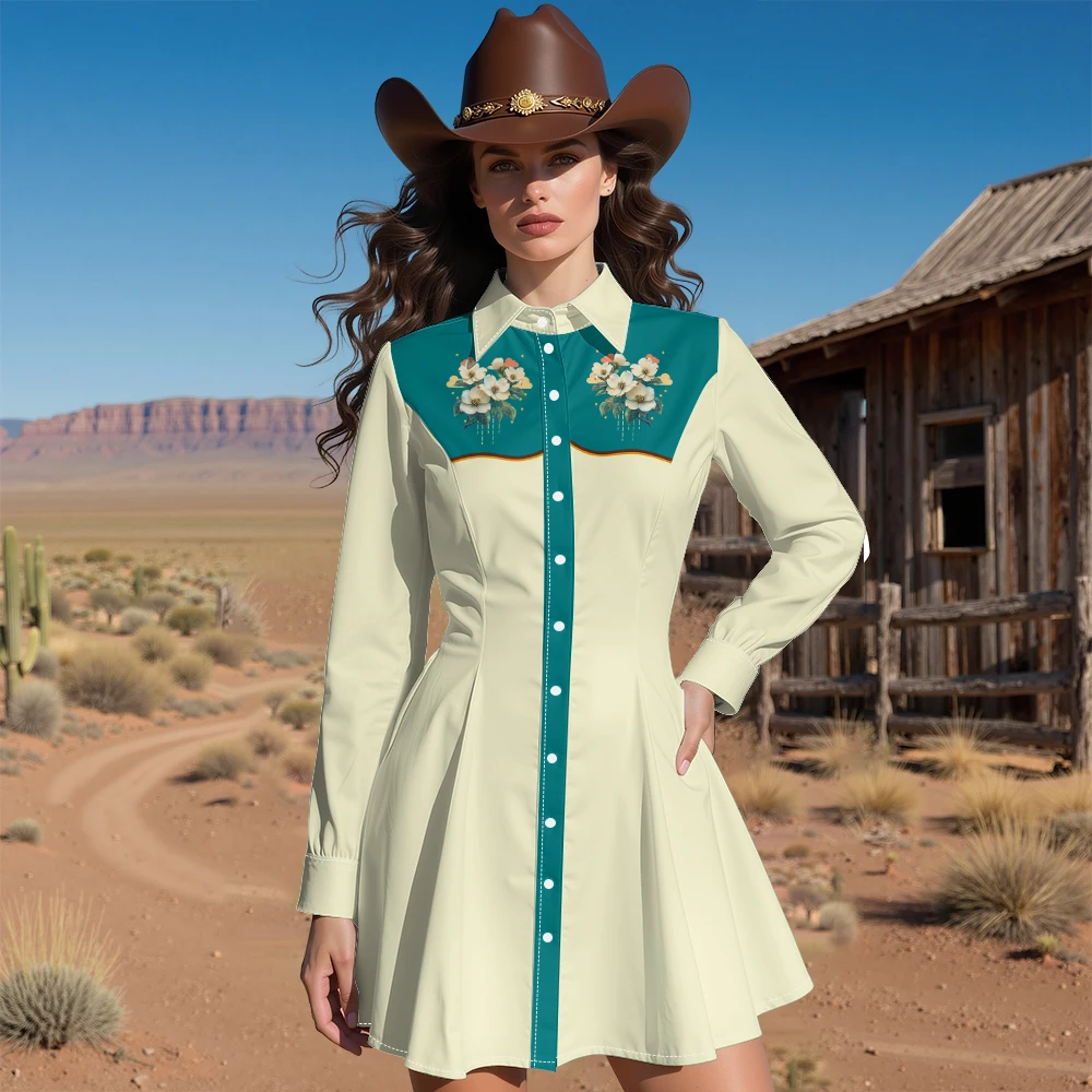 فستان راعية البقر من Punk Rock للنساء على شكل جمجمة وموسيقى ملاحظة مطبوعة بأكمام طويلة فستان متوسط الطول باللون الأرجواني على الطراز القوطي الغربي