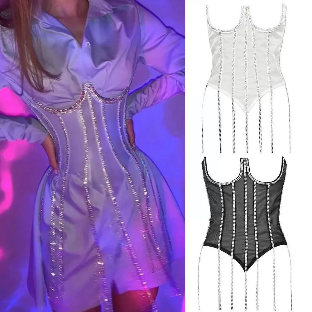 

Women Fashion Trend Waist Seal Transparent Lace Waist Shiny Sexy Vest Slim Tassel Seal Corset Body