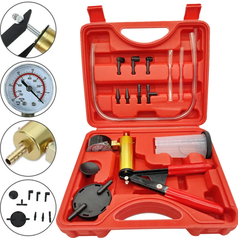 Manual Vacuum Pump Set Brake Fluid Discharge Tool Auto Repair Tool Aluminum Pump Pressure Vacuum Gauge Detector