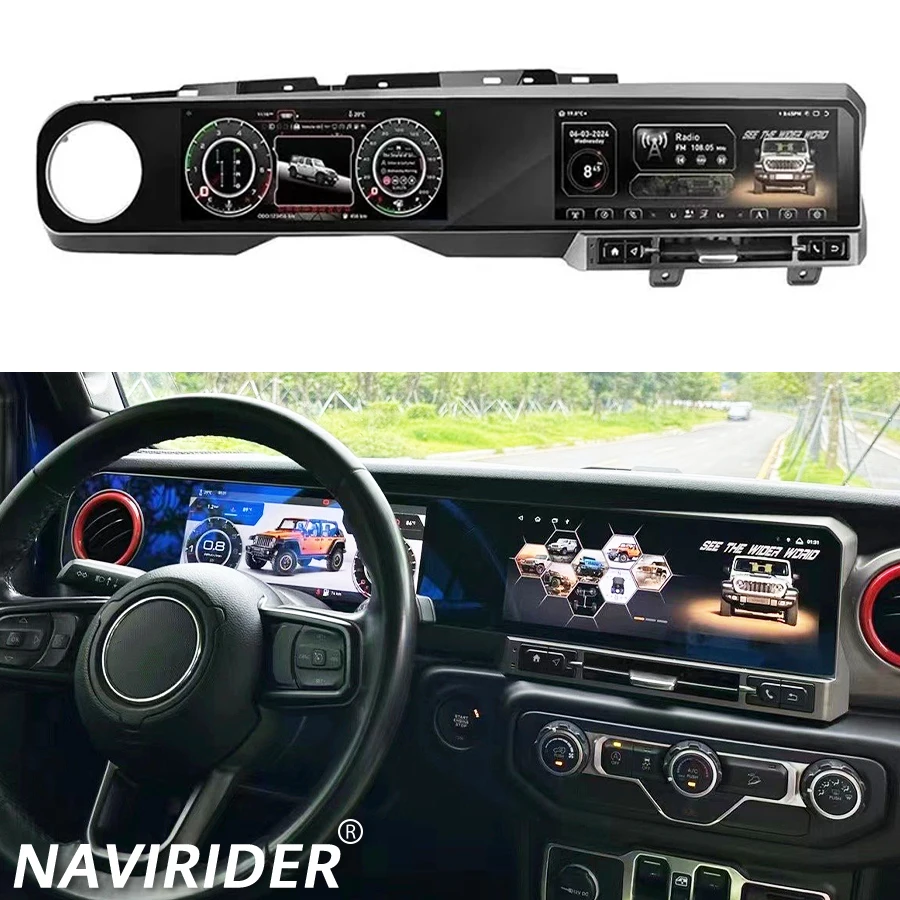 24.6inch For Jeep Wrangler 2018-2022 LCD Instrument Panel Android Dual Screen Carplay Stereo Multimedia Video Player Navigation