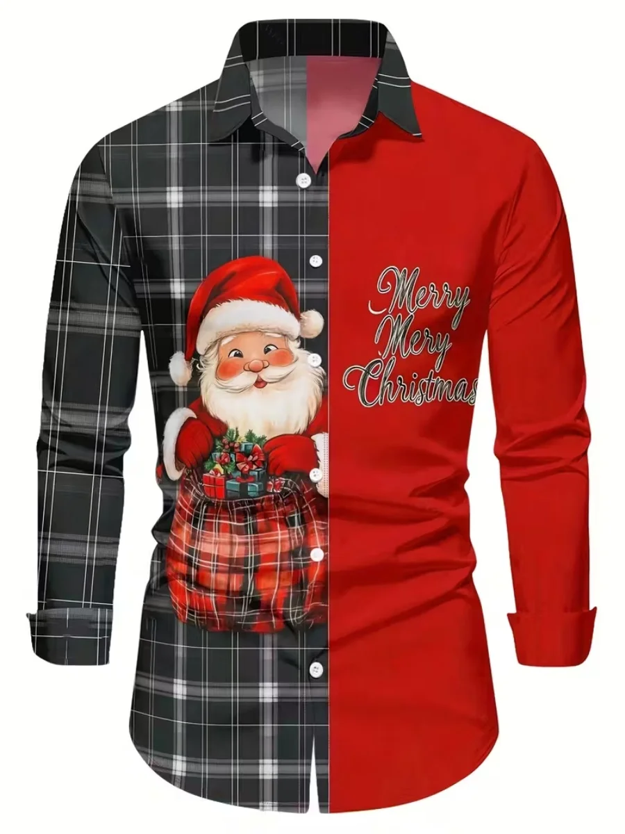 

New Christmas-themed men's fashionable printed formal dress shirt for men, suitable for parties and banquets. Quick delivery.