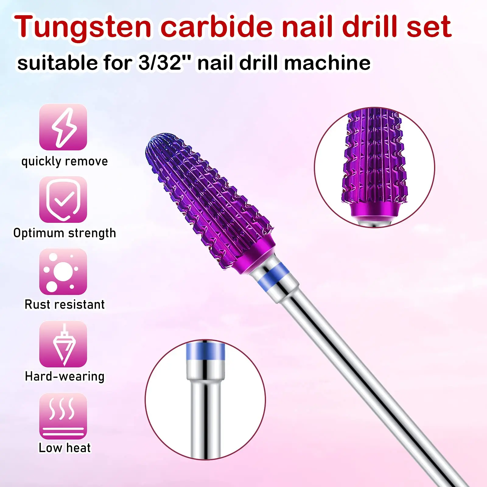 

Tornado Nail Bit Purple Coated Tungsten Milling Cutter Safety Smooth Top 2 Way Rotate for Acrylic Hard Gel Remove