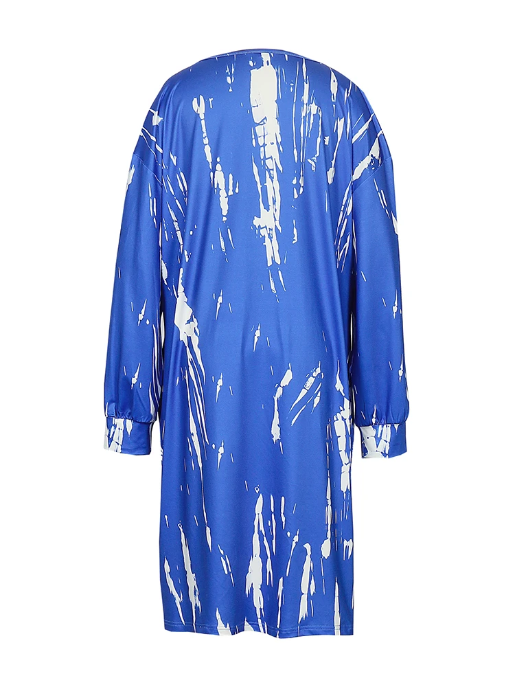 Plus Size Women's Tie Dye 3D Printed Pockets Long Sleeve Dress Knee Bohemian V Neck Vintage Women's Midi Party Dresses