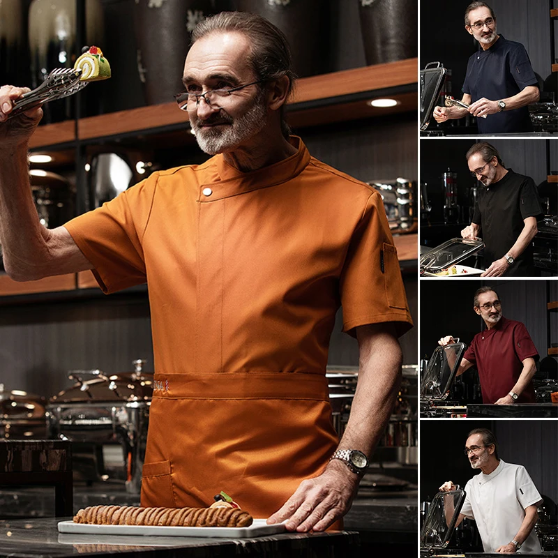 

Мужская рубашка шеф-повара с коротким рукавом, летняя униформа для отелей и ресторанов, рабочая одежда для поваров, униформа для кухни, пекарни, общепита