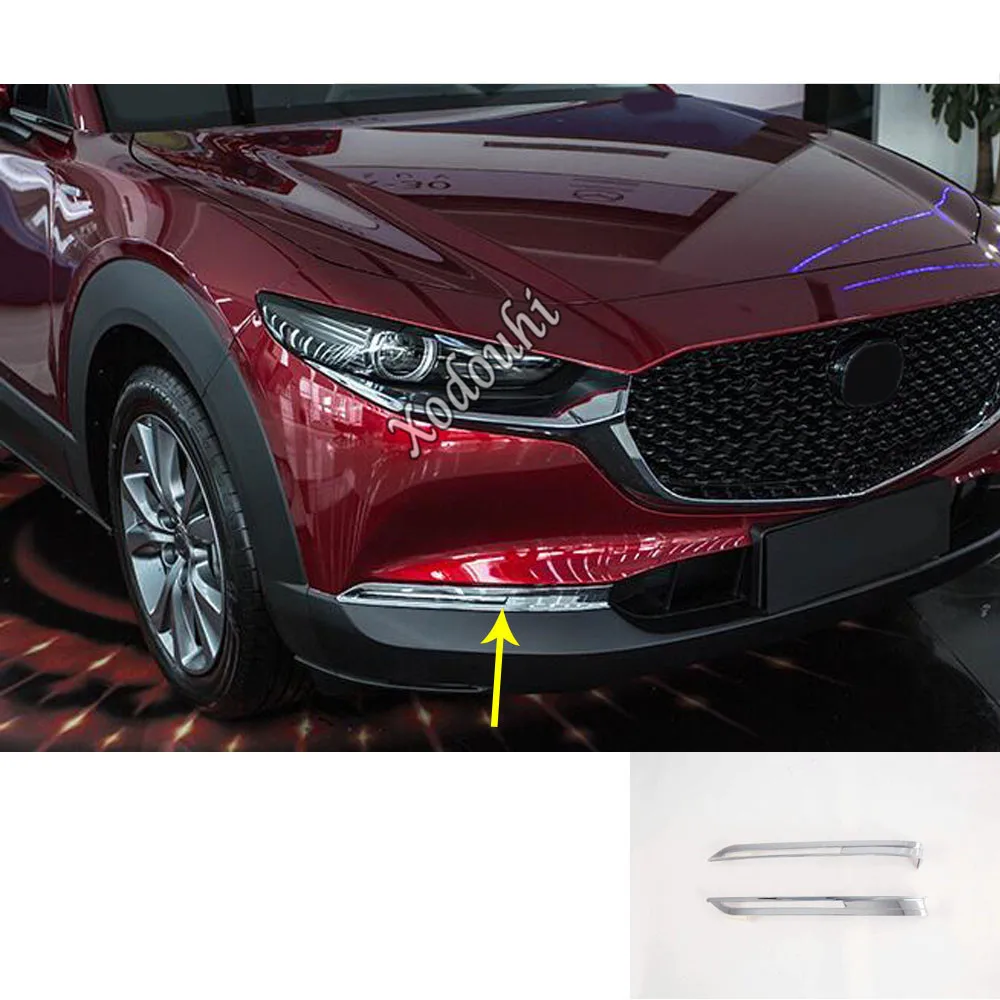 

Car Body Cover Front Fog Light Lamp Detector Frame Stick Eyebrow ABS/Steel Trim 2PCs For Mazda CX-30 CX30 2020 2021 2022 2023