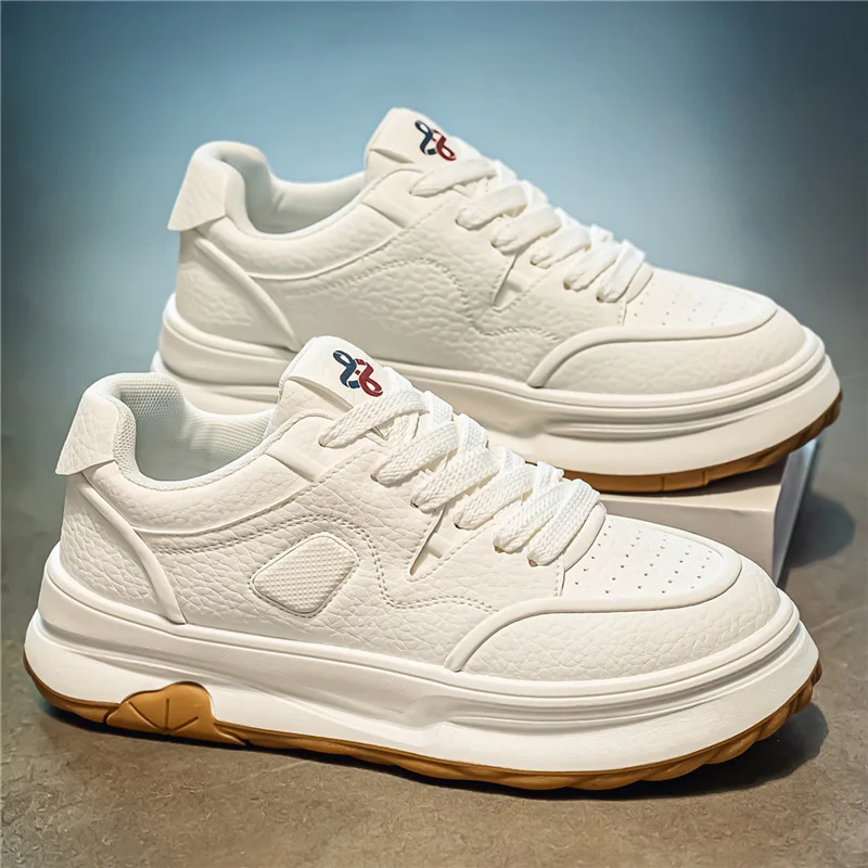

Men's Casual Breathable Leather Surface Board Shoes Thick Sole Sports Outdoor Running Shoes Comfortable Slip-On Sneakers