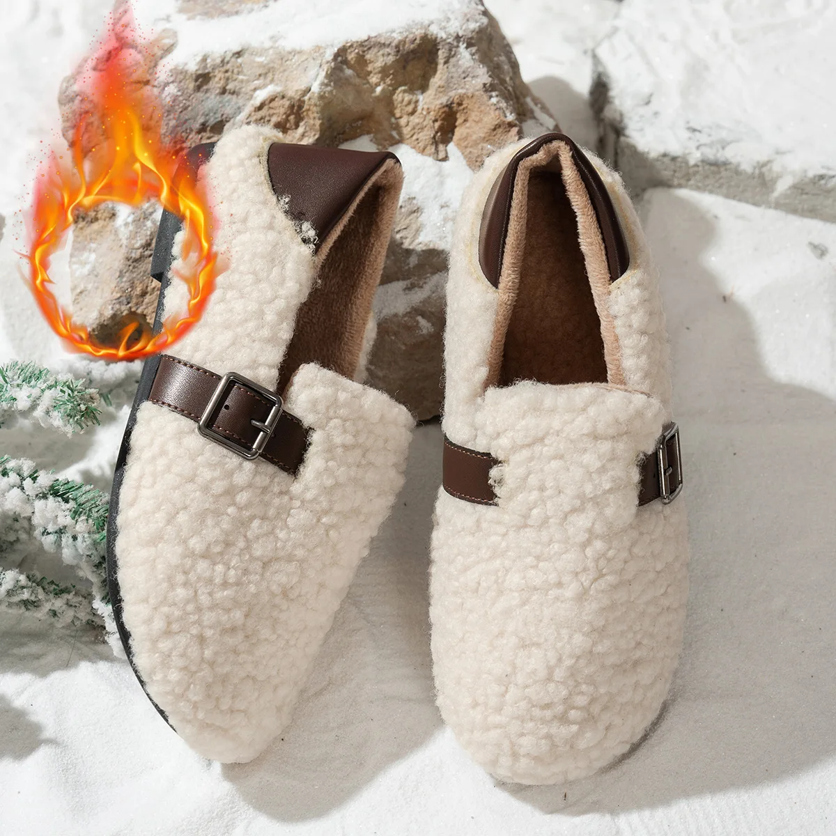 

Women's cotton shoes, low-cut lamb wool warm bean cotton slippers, indoor and outdoor fashionable cozy cotton shoes