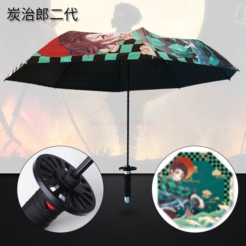 Demon Slayer Umbrella All-weather Folding Parasol Kimetsu No Yaiba Rengoku Kyoujurou Shinobu Anime Katana Umbrellas Rain