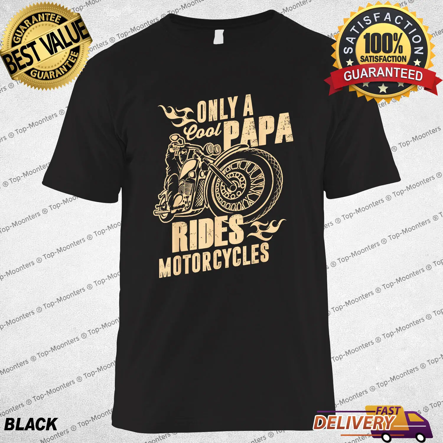 

Only Cool Papa Rides Motorcycles T-Shirt Funny Father's Day T-Shirt Gift For Men