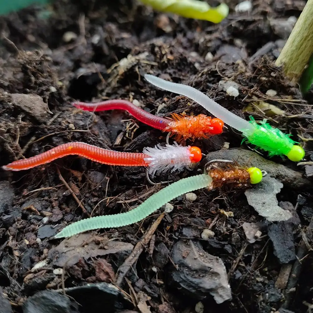 مضيئة مقلد ديدان الأرض الطعم وهمية دودة الأرض الاصطناعي سمك السلمون المرقط باس لينة الصيد السحر دودة الطعم الصيد السحر معالجة #1