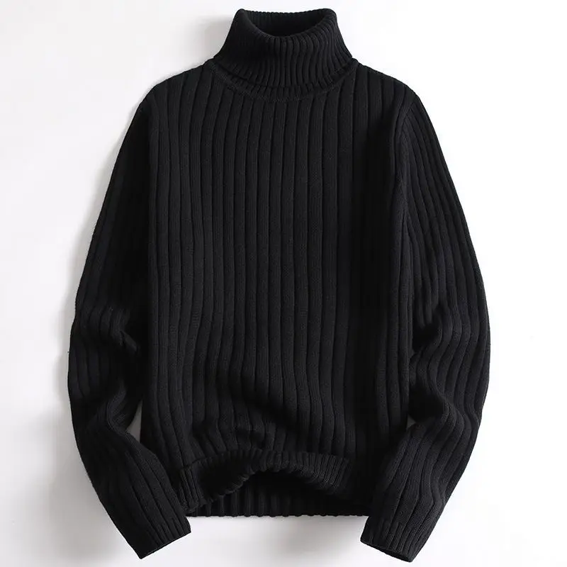 Man Turtleneck Solid Color Sweater Pullovers Casual Autumn and Winter Warm Base Knitted Sweaters