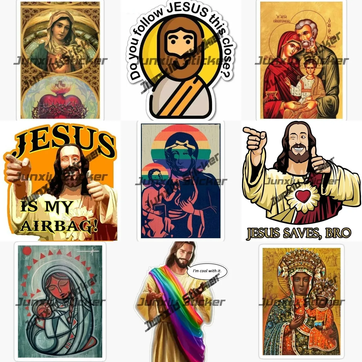 

I'm Cool with Jesus Vinyl Waterproof Sticker Virgin Mary with Sacred Heart of Jesus Stickers Scratch-Proof Decal Car Decoration