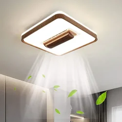 Deep Wood Grain Electric Fan Lamps for Bedroom Bladeless Ceiling Fan Lights Round Square Ceiling Lamp Silent Ventilator Lighting