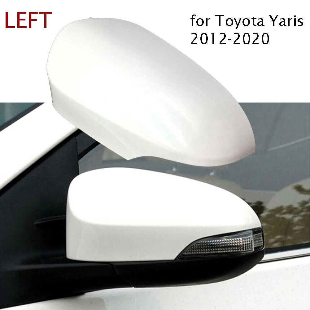 1x Left Rear View Mirror Case Cover Side Wing Door Mirror Cap For Toyota For Yaris 2012-2020 White Plastic Shell Car Accessories