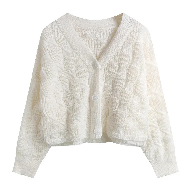 Retro Sweater Women Autumn Winter Loose Short Knit Cardigan Coat Crop Top Y2k Knitted Cropped