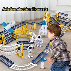 78pcs DIY Racing Rail Car Train Track Sets Mini Railway Toy Vehicle Game Satellite Space Shuttle Astronaut Children Educational