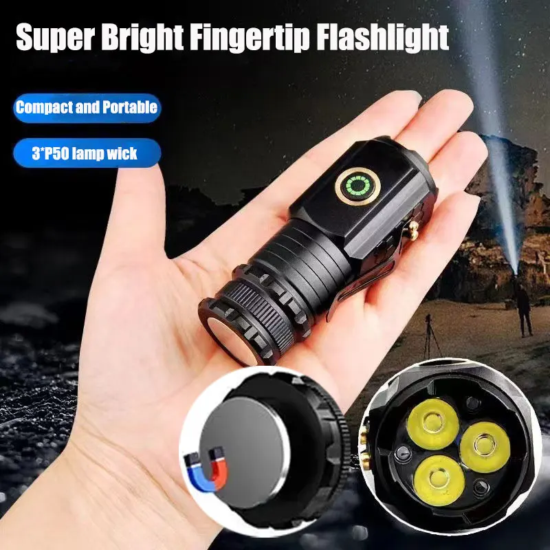 Portable Mini LED Flashlight Powerful Fingertip Torch Waterproof Hiking Camping Flash Light with Pen Clip and Tail Magnet