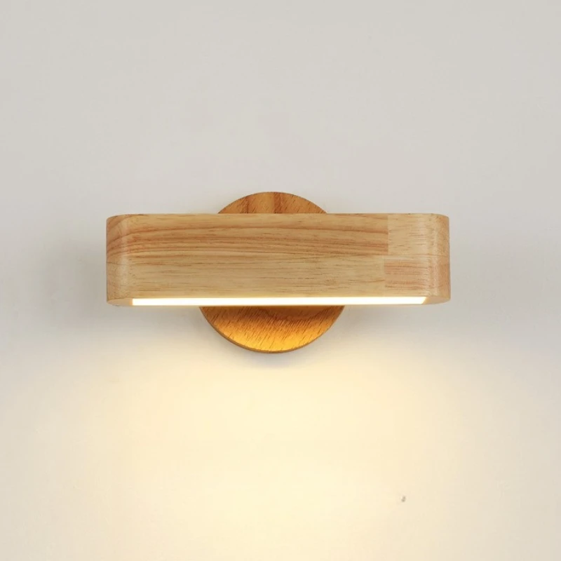 Japanese-Style Wall Lights Solid Wood Rotatable Wall Lamps Bedroom Study Living Room Background Wall Decorative Lighting Fixture