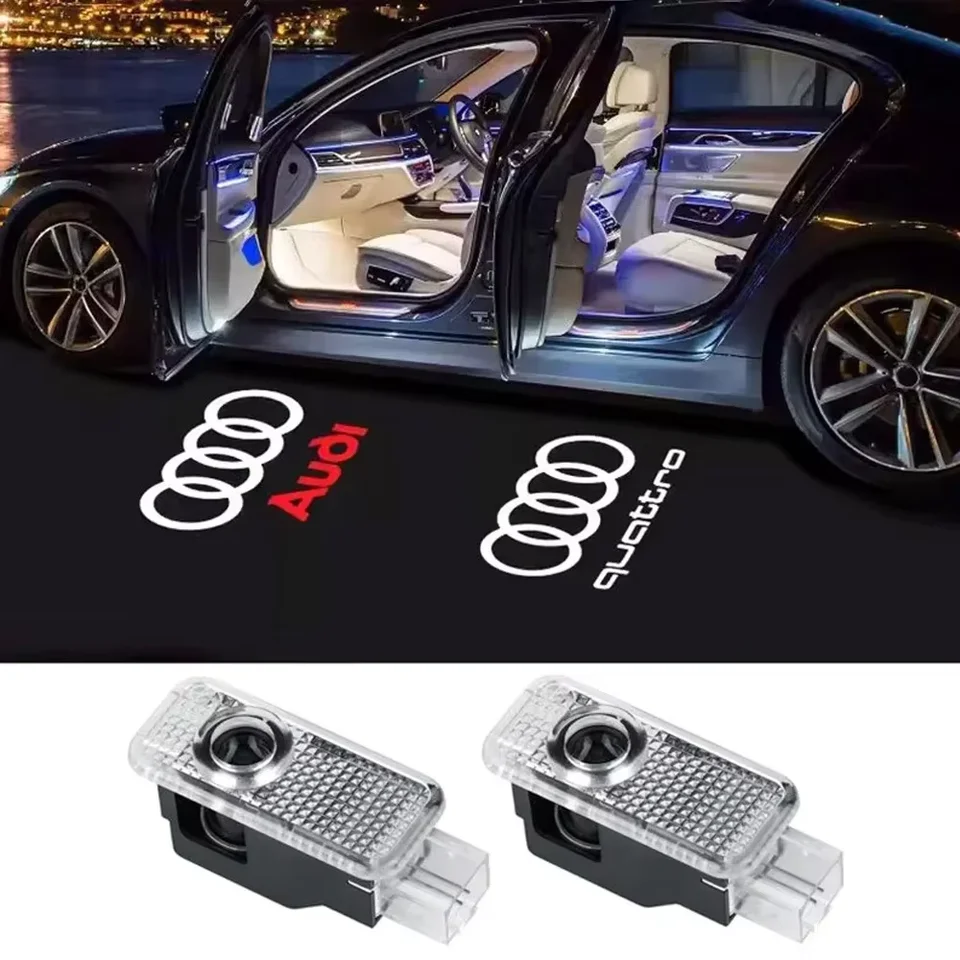 2pcs 자동차 문 환영 조명 아우디 A1 A3 8P 8V A4 A5 A6 A7 A8 Q3 Q5 Q7 Q8 Sline TT 로고 프로젝터 유령 그림자 램프