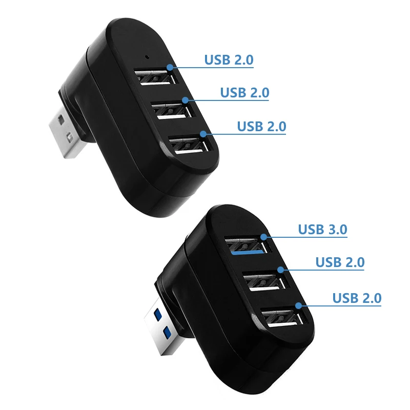 USB Hub 3.0 Adapter 180 Rotation High Speed U Disk Reader Splitter 3 Ports USB 2.0 for Computer PC Laptop Mac Mini Accessories