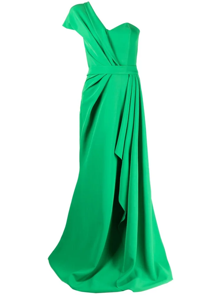 Customized One-Shoulder Neckline Sleeveless Mermaid Satin Evening Dress Open Back Zipper Floor Length Sweep Train Gown For Women