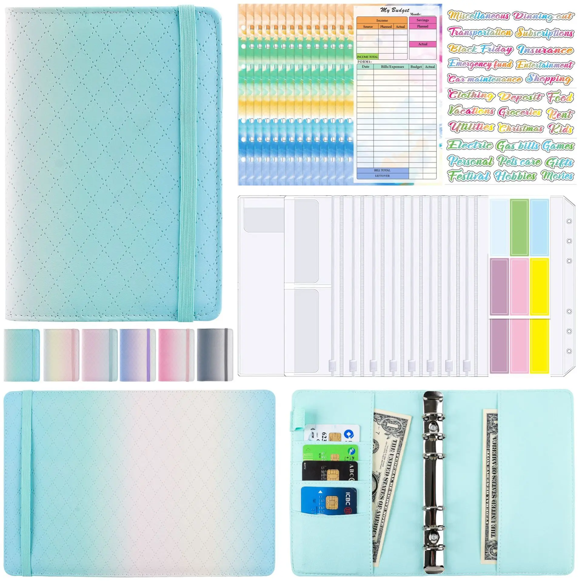 A6 Money Binder Organizer for Cash, Budget Binder With Zipper Envelopes Cash Envelopes for Budgeting