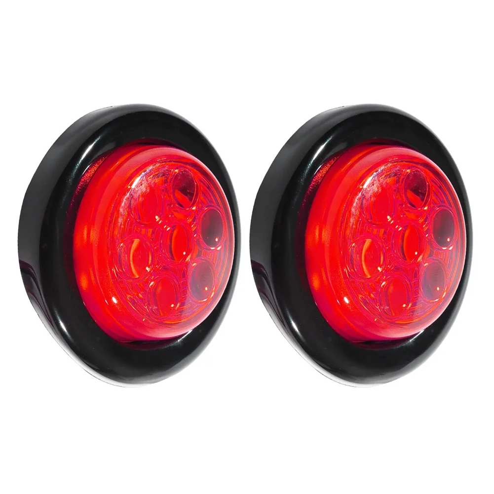 2 Stuks Rood 2 Inch 7-LED Ronde Truck Trailer Zijmarkeringslamp Klaring Achterlicht 24V Fit Voor campers Utes Utv Boot Caravans