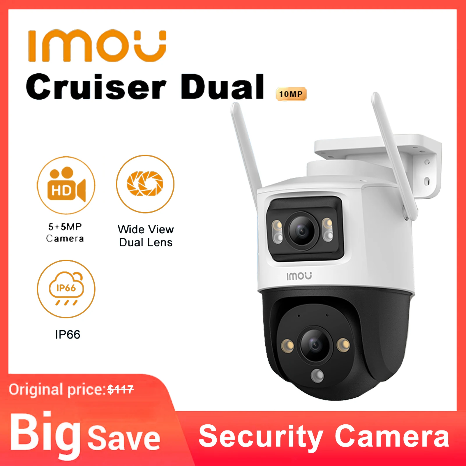 IMOU PT Camera Wifi Cruiser Dual 10MP Twee Lens 5 + 5MP Outdoor Full Color Nachtzicht HD Beeld Tweerichtingsgesprek Bewakingscamera