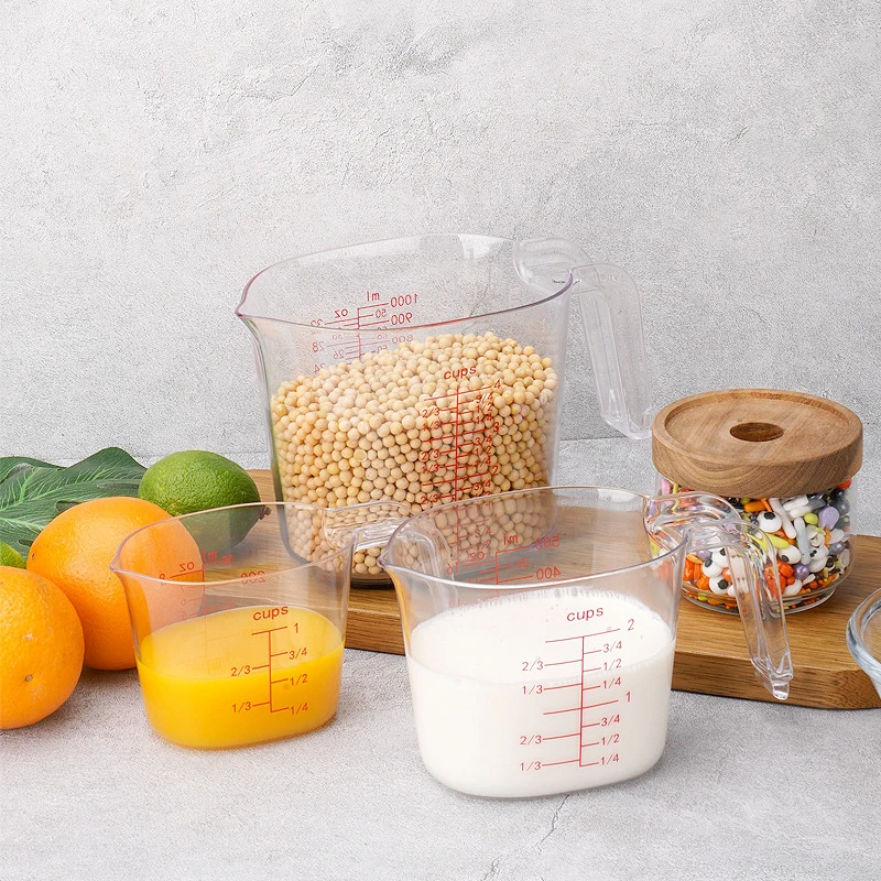 Taza medidora de doble escala para repostería, taza de cocina, taza de mililitros, taza medidora transparente, para medir leche, azúcar, harina, té con leche