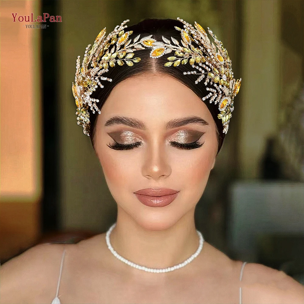 

Youlapan Golden Color Crystal Hair Crown Shiny Bridal Headpiece Wedding Party Prom Hair Accessories For Brides Banquets HP948