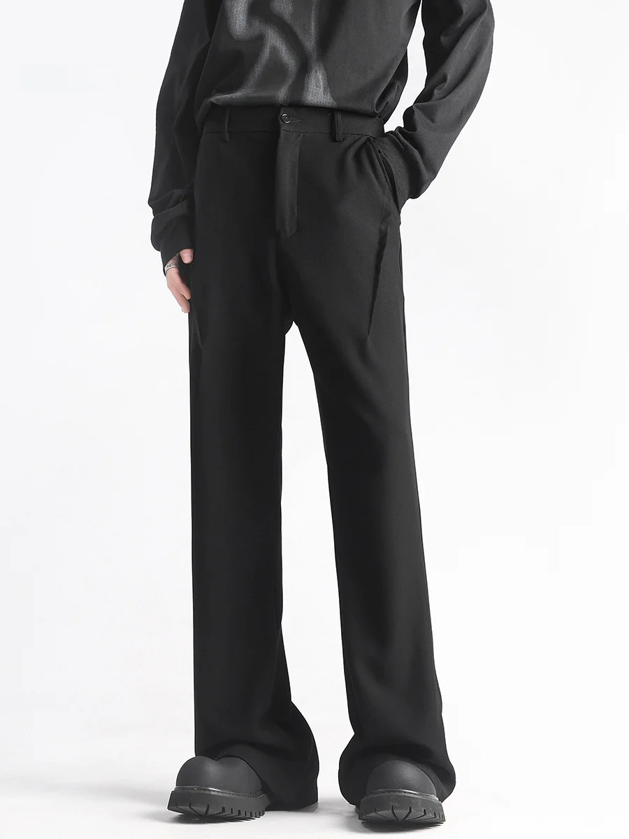 

Ice Silk Men's American Sle CleanFit Spring Autumn Slimming Micro Flared Pants Wide Leg Long Trousers Casual Faion