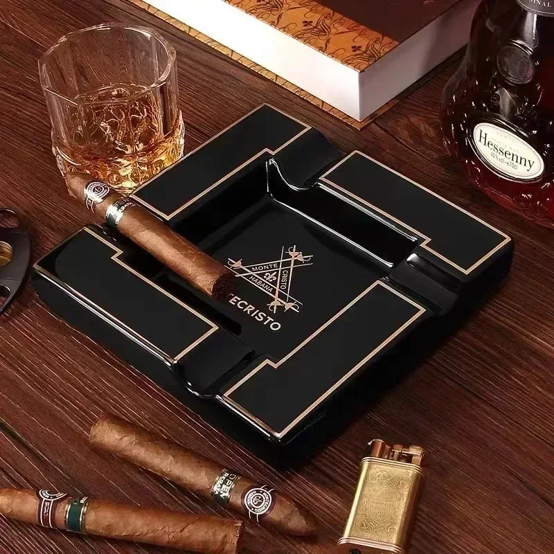 Classic Stylish Ceramic and Metal Portable Cigar Ashtray for Cigar Lovers