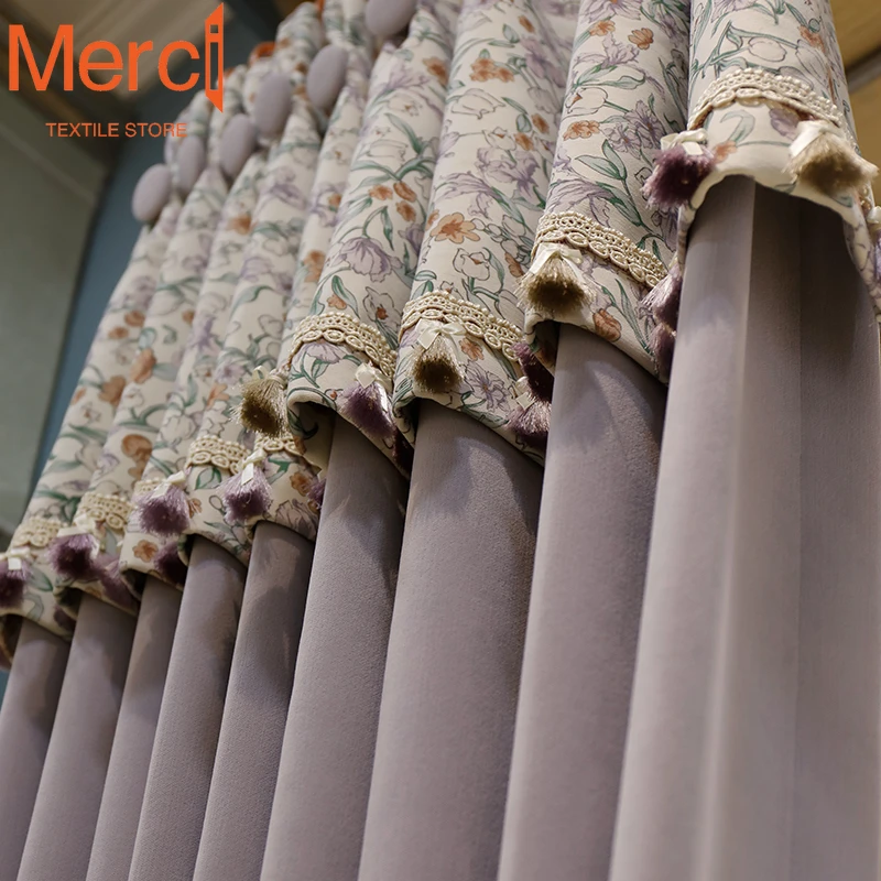 

Customized New Chenille Velvet Curtains for Living Dining room Bedroom French Luxury Pastoral Style High-end Blackout Custom